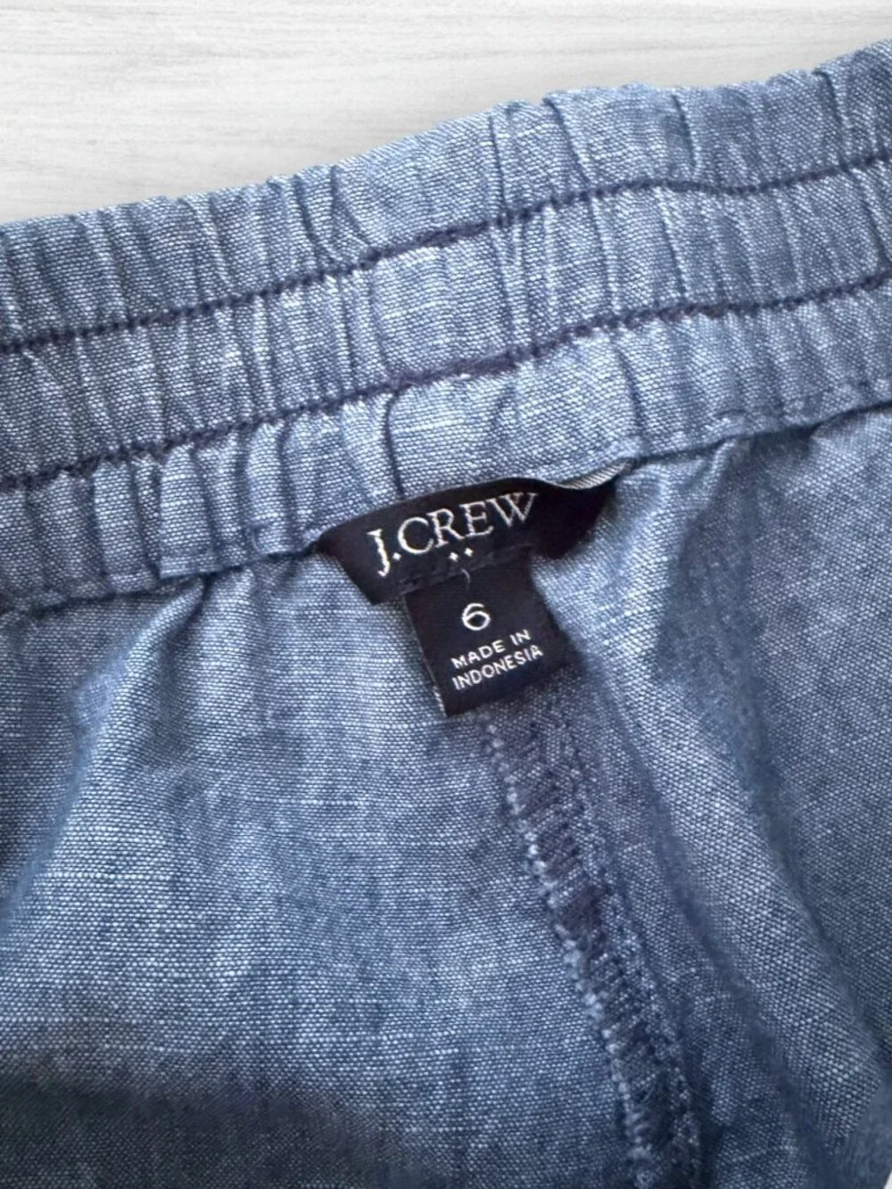 J Crew Chambray Linen Blend Drawstring Ankle Pants Blue Relaxed Cropped Size 6